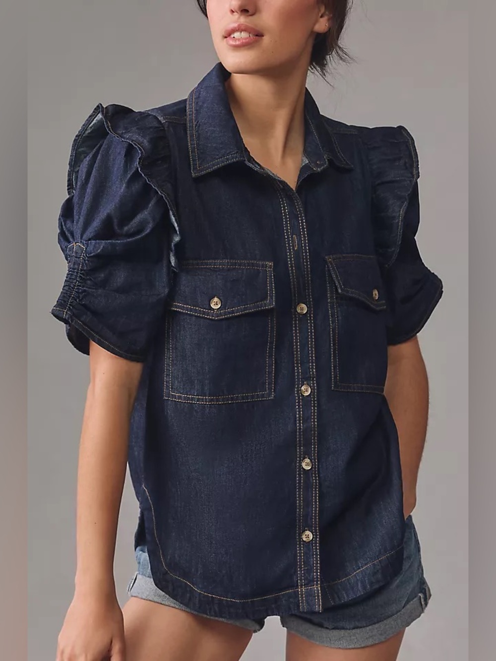 Anthropologie The Ozzi Ruffle Sleeve Buttondown Shirt by Pilcro Size 1X